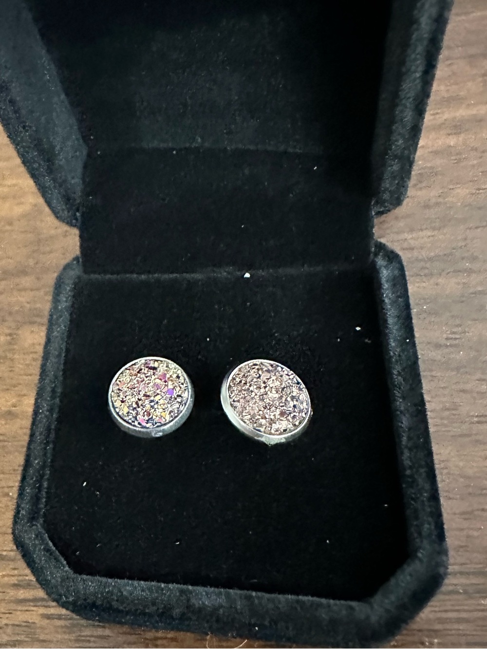Authentic Crystal Pink Champagne Silver-Round Druzy Stud Earrings
